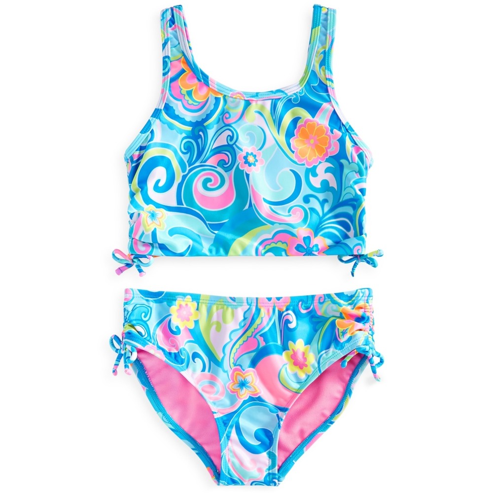 Breaking Waves Big Girls 2-Pc. Retro Floral Swimsuit - Size‎ 14